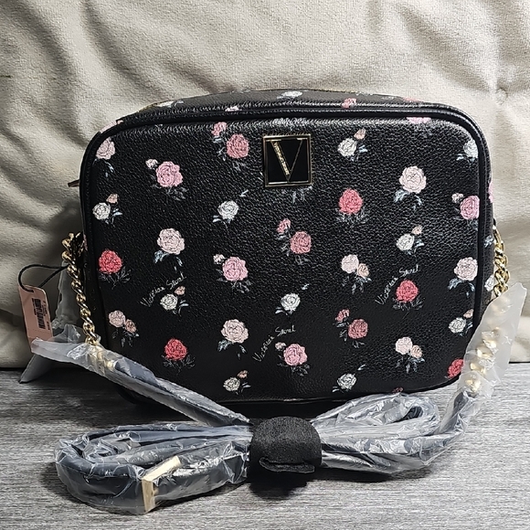 Victoria's Secret Handbags - Victoria's Secret Black and Pink Floral Crossbody Bag